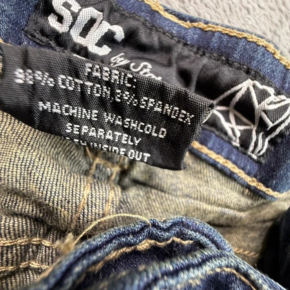 SOC State of Crew Cargo Jeans Mens 38 Blue NWOT Skinny Stretch Distressed Denim